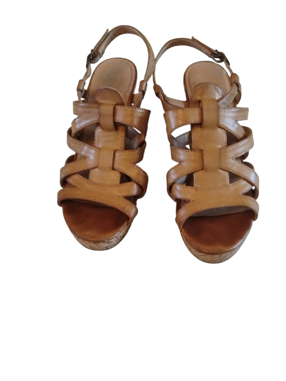 X Appeal Light Brown Strappy Wedge Sandals SZ 8.5